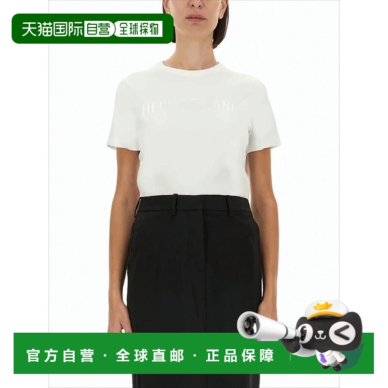 自营helmut lang修身白色棉质T恤,带压花字母-黑色 美国奥莱直发