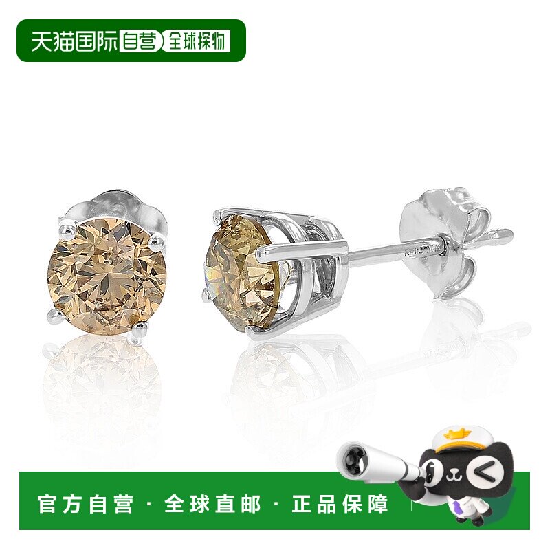 自营 vir jewels1 克拉香槟钻石耳钉 14K 白金 - 白色 美国奥莱直