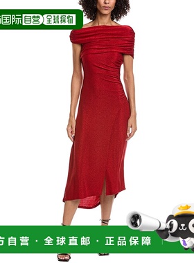 自营Diane von Furstenberg Agustin Midi连衣裙-红色 美国奥莱直