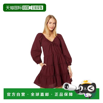 自营Madewell Teresa迷你连衣裙女式赤霞珠领带前襟分层长袖JDM51