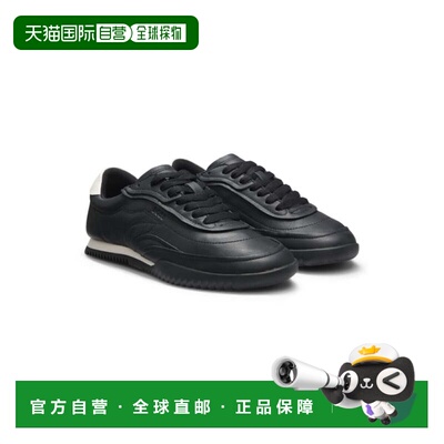 自营Embossed-logo trainers in leather - black 美国奥莱直发