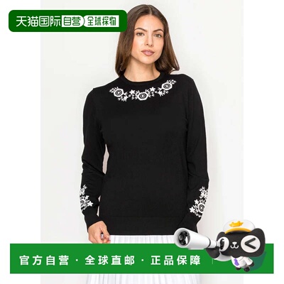 自营yal new yorkBlack Knit Sweater with Floral Detail - blac