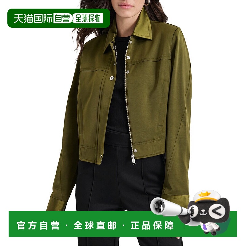 自营DKNY Glazed Dressing Crop Jacket - green 美国奥莱直发