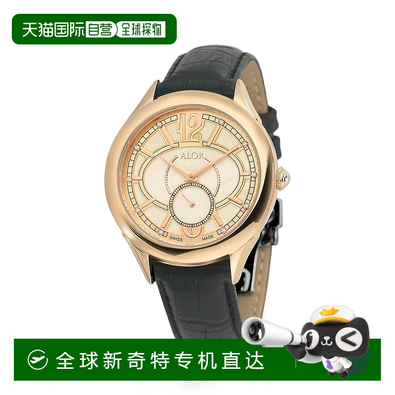 自营 alor0.05 Cts Leather Strap Diamond Watch In Black/rose