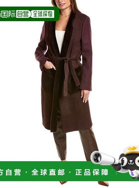 自营 Piazza Sempione 皮革边饰羊毛大衣 - 紫色 美国奥莱直发