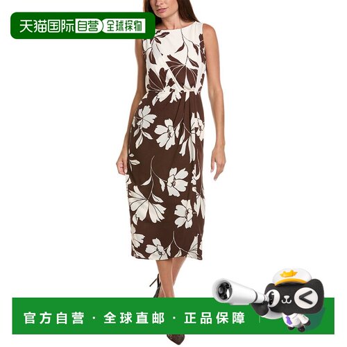 自营Anne Klein垂褶中长款连衣裙-棕色 美国奥莱直发