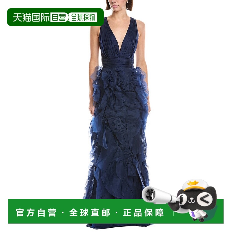 自营Marchesa Notte Sleeveless Deep V-Neck Silk Maxi Dress -