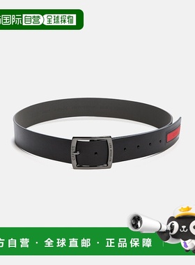 自营 guess红色条纹标志带-黑色 美国奥莱直发新款腰带皮带