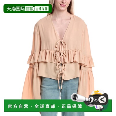 自营WeWoreWhat Ruffle Tie-Front Top - Brown 上衣美国直发奥莱