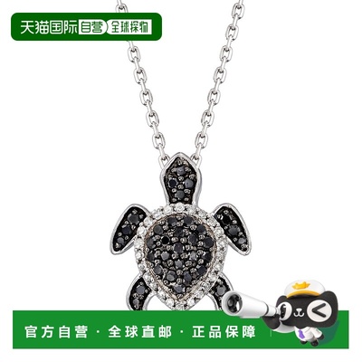 Ross-Simons 黑色和白色钻石海龟吊坠项链 925 纯银 - 18 英寸 【