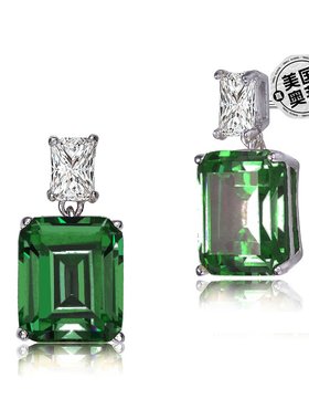 自营GENEVIVE 纯银祖母绿立方氧化锆矩形耳钉 - 绿色 【美国奥莱