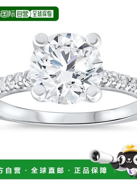 自营 pompeii33 克拉钻石单石订婚戒指 14K 白金实验室种植圆形切
