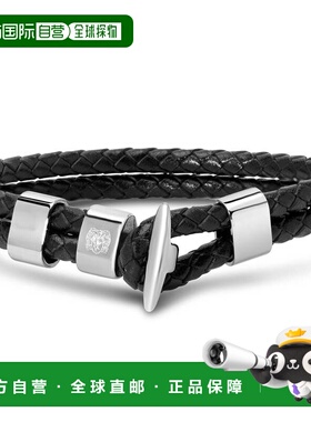 自营Bruno Magli Mens Black Leather Toggle Leather Bracelet,