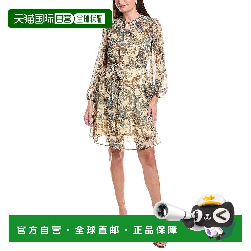 自营Julia Jordan雪纺垂腰迷你连衣裙-米色 美国奥莱直发