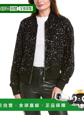 自营Gracia Sparkling Sequin Zip-Up Bomber Jacket - black 美