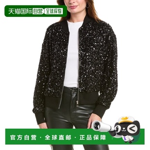 自营Gracia Sparkling Sequin Zip-Up Bomber Jacket - black 美