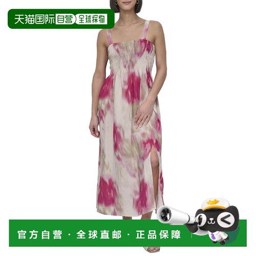 自营DKNY Printed Rumple Midi Dress - Red 连衣裙美国直发奥莱