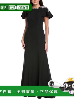 自营rene ruiz雷内 鲁伊斯无袖柱形礼服-黑色 美国奥莱直发连衣裙