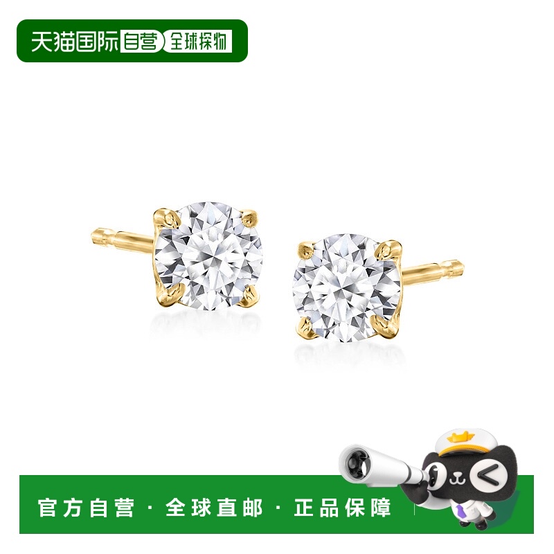 自营 Ross-Simons 实验室种植钻石耳钉 18 克拉金镀在纯银上 - 白