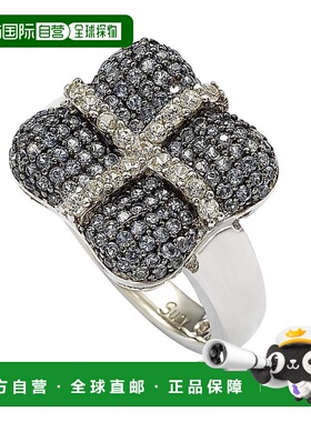 自营 Suzy Levian 纯银蓝色和白色蓝宝石和钻石口音包裹垫形戒指