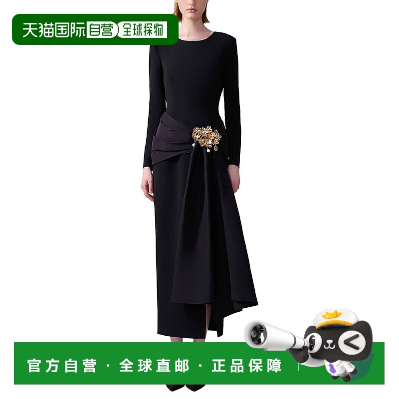 自营Carolina Herrera Ls Cn Midi Dress W/ Hip Sash - black 美