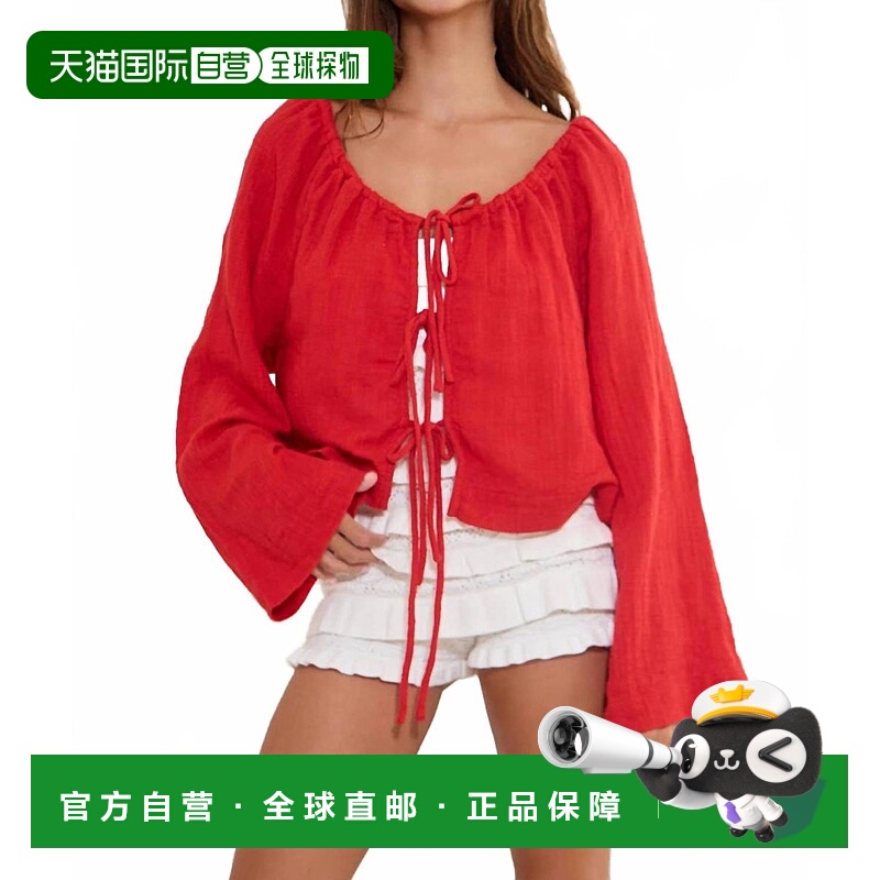 自营bucketlistReyna Tie Front Solid Textured Blouse - red 美