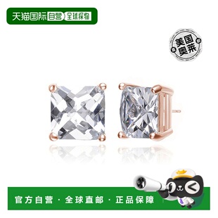 GENEVIVE 纯银方晶锆石方形耳钉 - 玫瑰色/ 9 毫米宝石 【美国奥