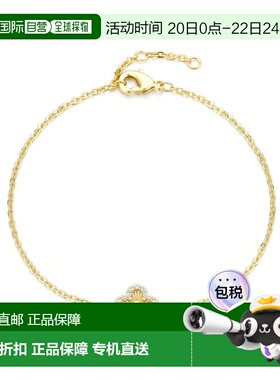自营adornia14k镀金纽扣三叶草CZ光环手镯-金色 美国奥莱直发