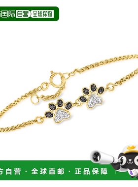 Ross-Simons 18 克拉金白色和黑色钻石爪印脚链 - 6.5 英寸 【美