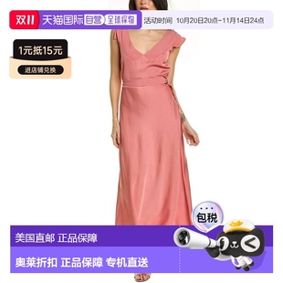 ted 浅粉色 baker浅粉色 领斜裁中长连衣裙 美国奥莱直 自营