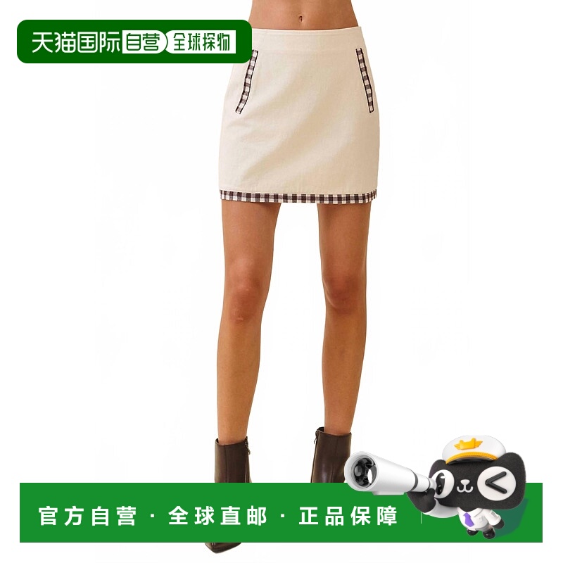 自营tcecContrast Gingham Trim Mini Skirt In Off White - off
