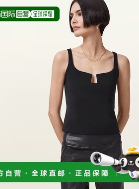 自营 all saintsAllsants Mio Cami背心女式10黑色棉质弹力无袖BU