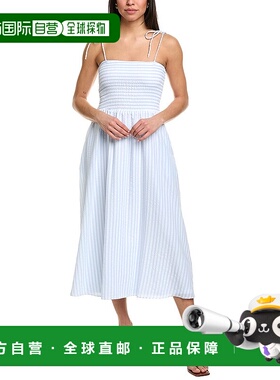 自营 Julia Jordan条纹Seersucker Midi连衣裙-蓝色 美国奥莱直发