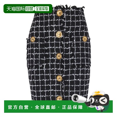 自营Balmain Women's Tweed Pencil Skirt With Buttons - black