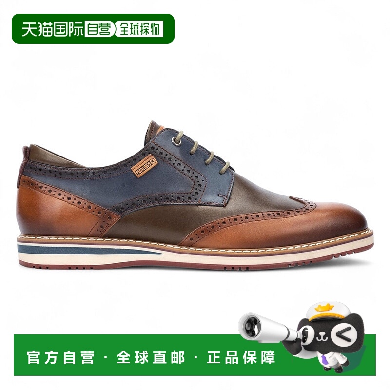 自营 Pikolinos男式白兰地棕色皮革Brogue系带牛津鞋-阿维拉-巧克