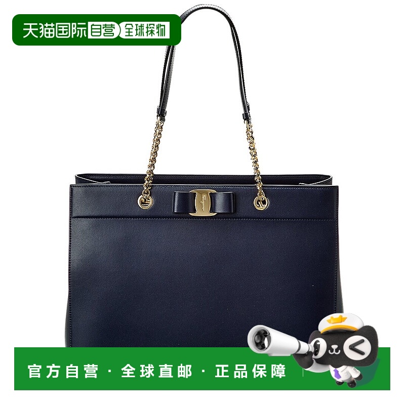 自营salvatore ferragamo菲拉格慕Vara蝴蝶结双把手皮革手提包-蓝