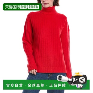 自营theory理论罗纹高领羊毛和羊绒混纺毛衣套头衫-红色 美国奥莱
