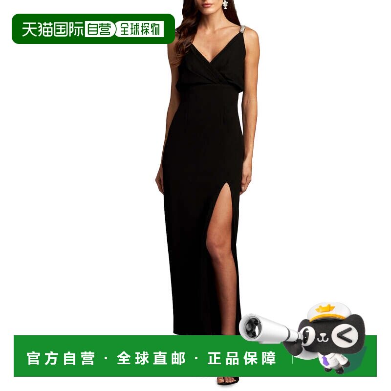自营tadashi shojiMora珍珠带Blouson Midi连衣裙-黑色 美国奥莱