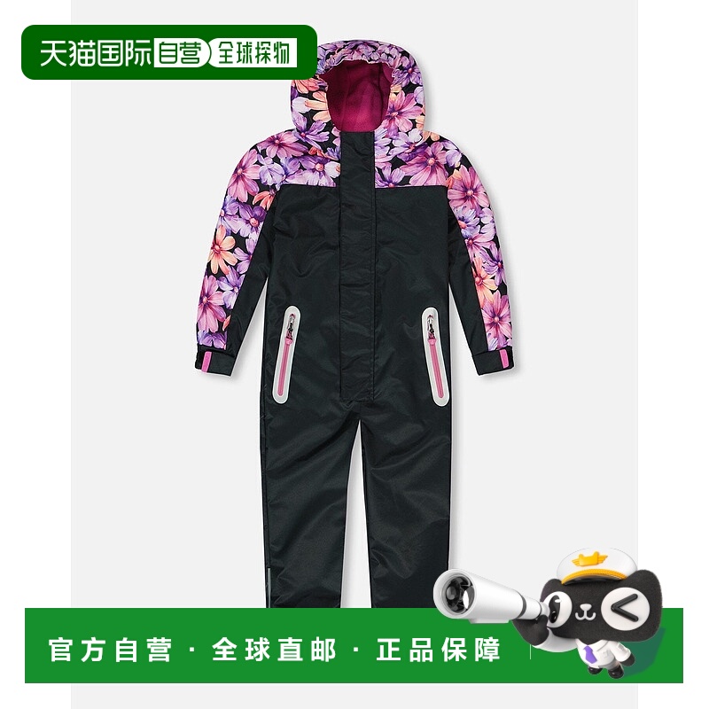 自营 deux par deux季中连体外套 黑色配粉色和橙色花朵 - 黑色配