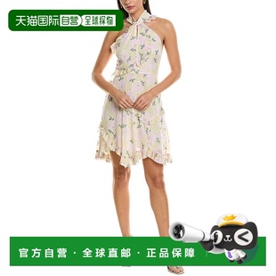 黄色 自营 扭领褶边细节迷你连衣裙 Baker 美国奥莱直发 Ted