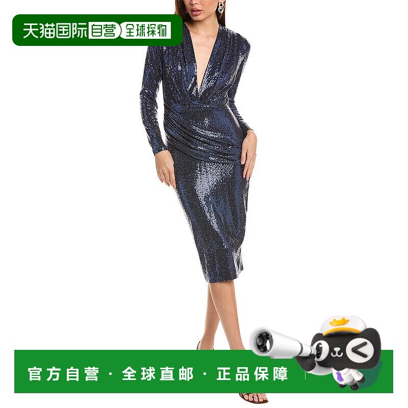 自营issue new york纽约亮片Midi连衣裙-蓝色 美国奥莱直发