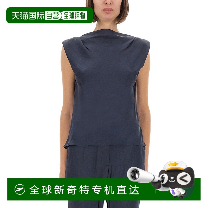 自营 theory帽子袖缎面上衣，带设计-蓝色 【美国奥莱】直发