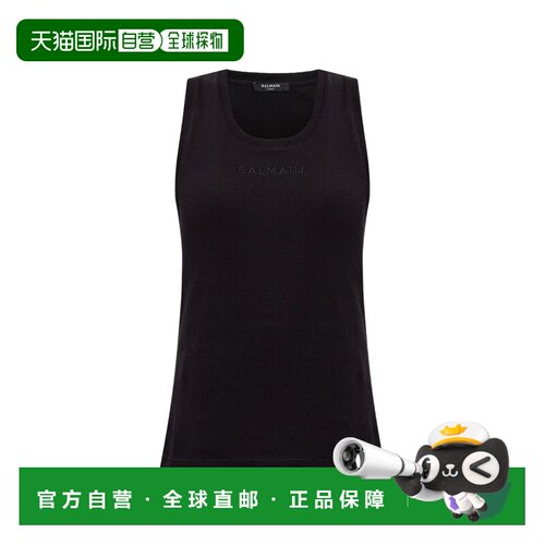 自营balmainSleeveless Black Top with Round Neckline - black