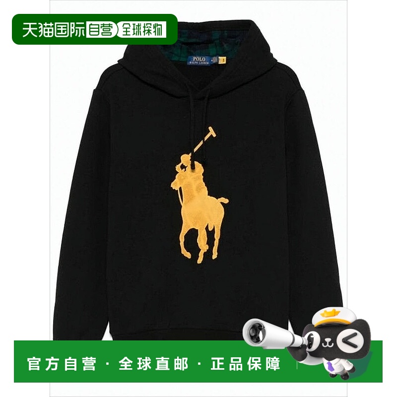 自营polo ralph laurenBlack Hoodie With Bold Yellow Polo Grap