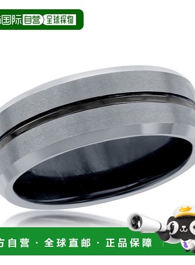 自营blackjackBACKJACK 哑光和抛光银和黑色条纹钨戒指 - 银白色