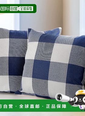 zulay kitchen2 件装水牛格纹抱枕套（18x18 英寸）- 深蓝色和白