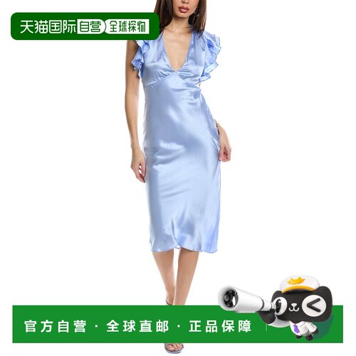 自营Amanda Uprichard Cecelia真丝中长款连衣裙-紫色 美国奥莱直