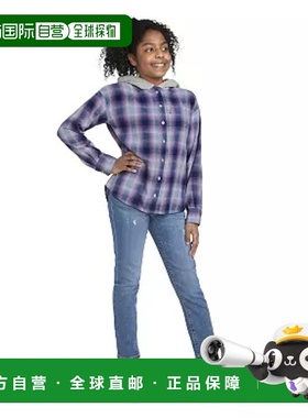 自营Girls Levi's Flannel Shirt Purple Plaid Hooded Long Slee