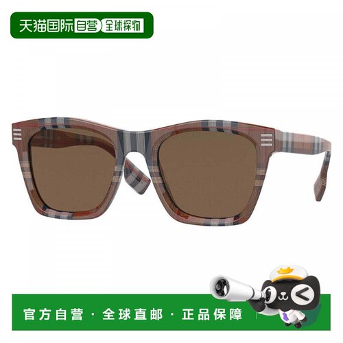 自营Burberry方形全边太阳镜，棕色格子框和深棕色镜片Be43483966