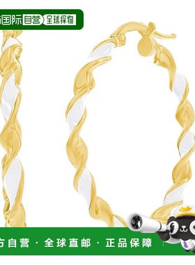 自营 simona纯银、白色珐琅 30 毫米扭曲圈形耳环 - 镀金 - 白色